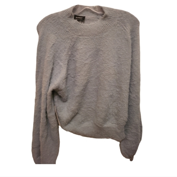 NWT Bardot Women's Oversized Fluffy Fuzzy ‎ Baby Blue Crewneck Sweater Size US L - Picture 1 of 7